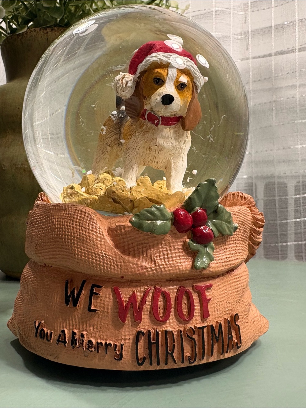 Dog Musical Christmas Snow Globe We Woof You A Merry Christmas